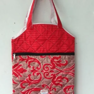 Handmade Red Quilted Tote Bag with Elegant Swirl Pattern - Adirang Signature Accessory - Handmade tote bag